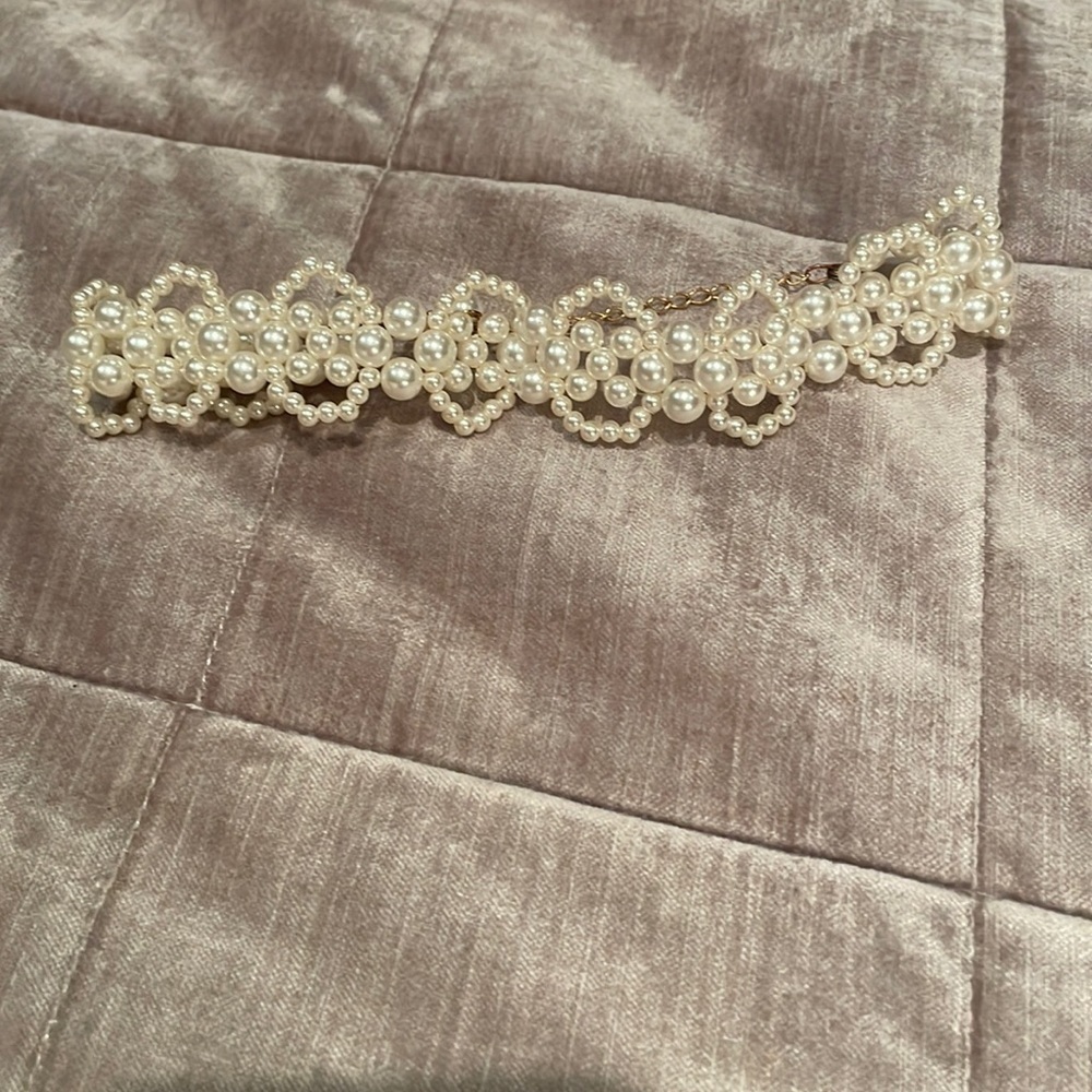 Pearl Statement Ovals Choker Necklace 12-18”